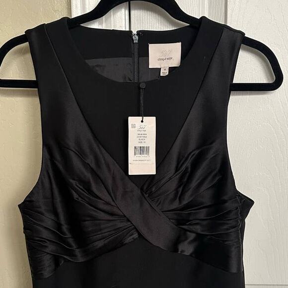 NWT Cinq a Sept Adelise Dress 2 Black Satin Cocktail Holiday Sheath Midi 10 - Picture 5 of 8
